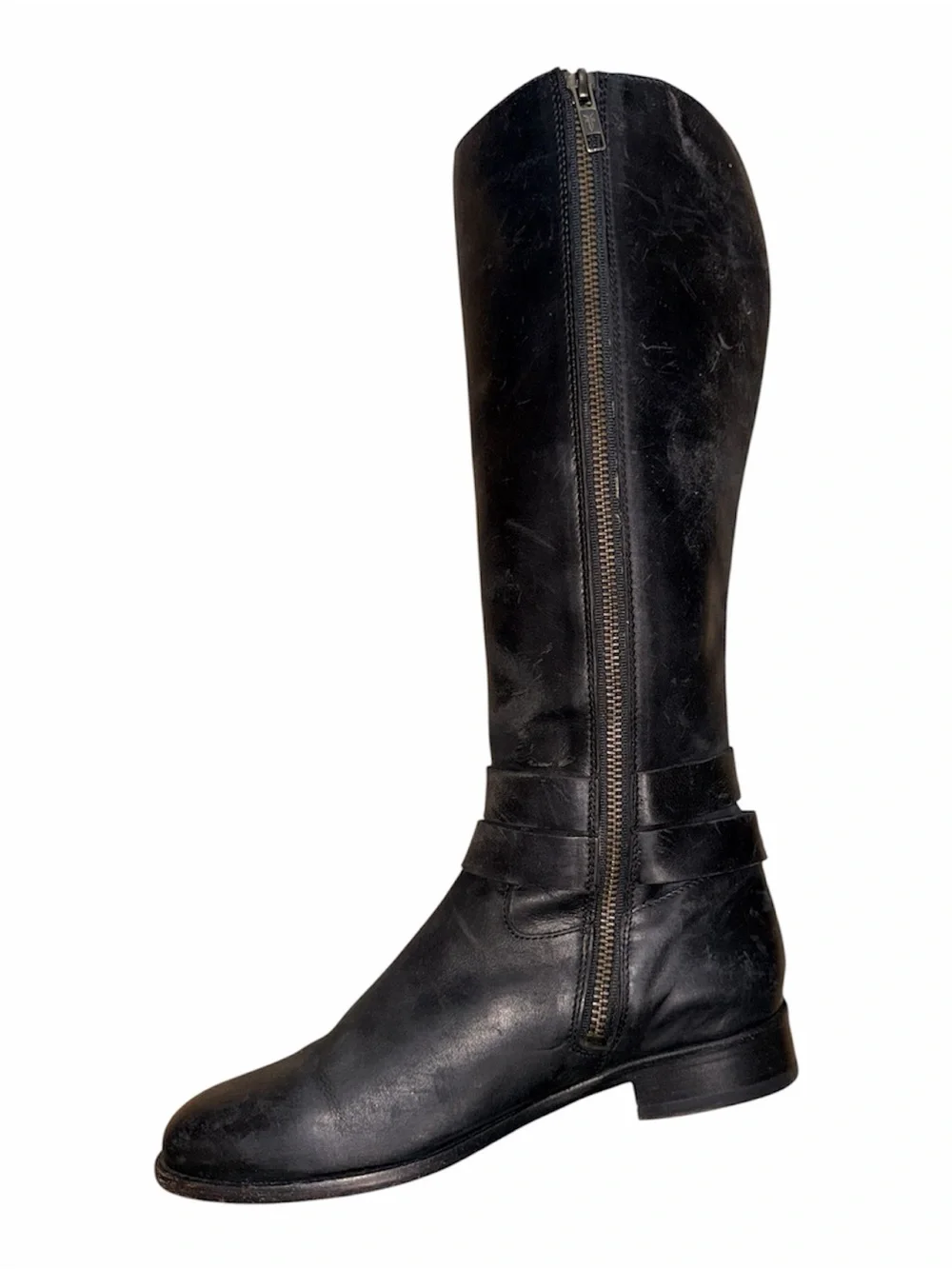 Frye Black Leather Over-the-Knee Buckle Boots